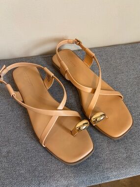 Women’s Tan Flat Sandals with Gold Accent